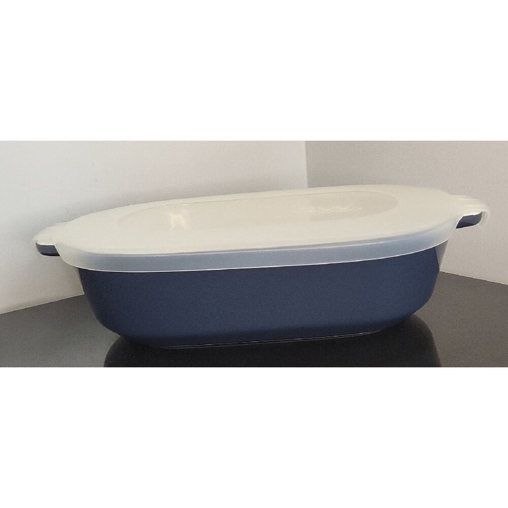Corning Ware Nautical Navy Blue and White Baking Dish with Plastic Lid 1.5 Qt